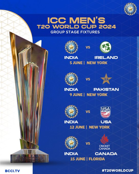 T20 World Cup 2024 : टी20 विश्व कप का शेड्यूल जारी, इस दिन होगी भारत-पाक की भिड़ंत