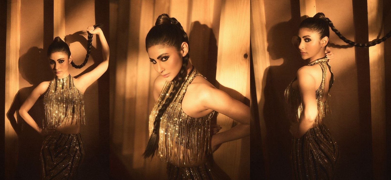 Mouni Roy: Mouni Roy raised the temperature with her hotness in golden outfit.