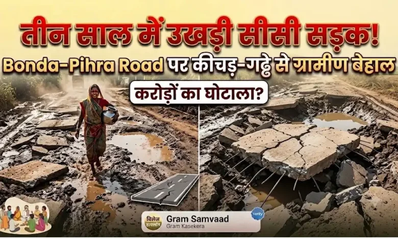 Bonda-Pihra Road News : तीन साल में उखड़ गई सीसी सड़क, गड्ढों और कीचड़ से ग्रामीण बेहाल
