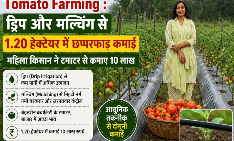 Tomato Farming : ड्रिप और मल्चिंग से 1.20 हेक्टेयर में छप्परफाड़ कमाई, महिला किसान ने टमाटर से कमाए 10 लाख