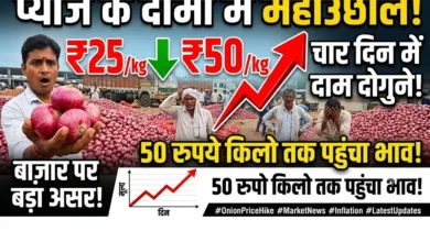 Onion Price Hike : चार दिन में दोगुने हुए प्याज के दाम, 50 रुपये किलो तक पहुंचा भाव