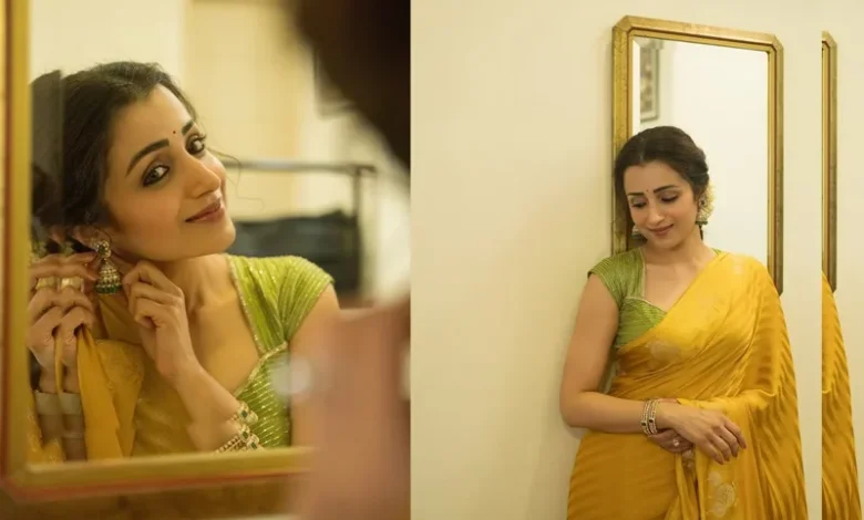 Trisha Krishnan Saree Look : CM विजय के कार्यक्रम में मां की साड़ी पहनकर पहुंचीं तृषा, खुद किया मेकअप