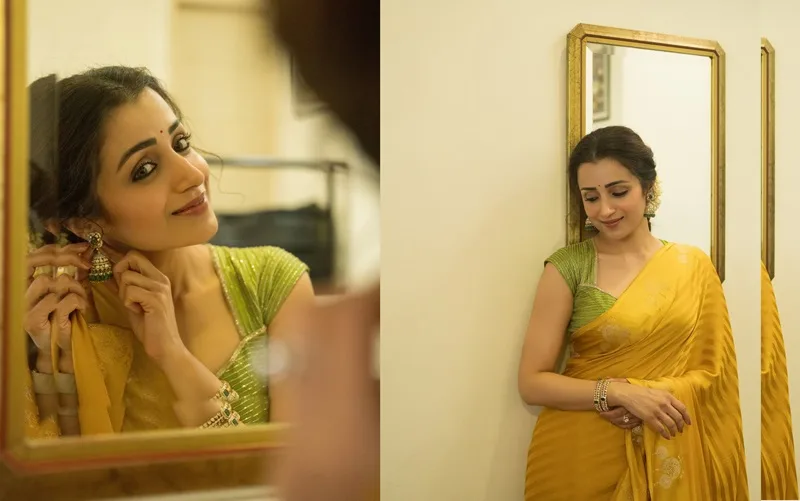 Trisha Krishnan Saree Look  : CM विजय के कार्यक्रम में मां की साड़ी पहनकर पहुंचीं तृषा, खुद किया मेकअप