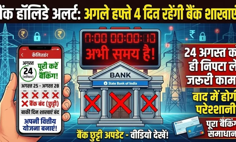 Bank Holiday : अगले हफ्ते चार दिन बंद रहेंगी बैंक शाखाएं, 24 अगस्त को ही निपटा लें जरूरी काम