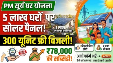 PM Surya Ghar Yojna  :  5 लाख घरों पर सोलर पैनल, 300 यूनिट फ्री बिजली के साथ 78 हजार की सब्सिडी