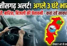 Chhattisgarh Nowcast Alert : अगले 3 घंटों में रायपुर, रायगढ़ समेत 26 जिलों में बारिश-आंधी और बिजली का अलर्ट