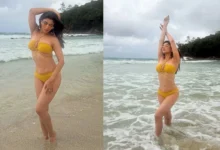 Akanksha Puri Bikini Look : येलो बिकिनी में आकांक्षा पुरी का ग्लैमरस अंदाज, समंदर किनारे दिए कातिलाना पोज