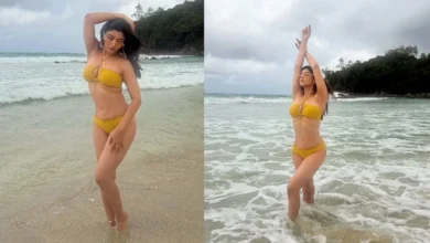 Akanksha Puri Bikini Look : येलो बिकिनी में आकांक्षा पुरी का ग्लैमरस अंदाज, समंदर किनारे दिए कातिलाना पोज
