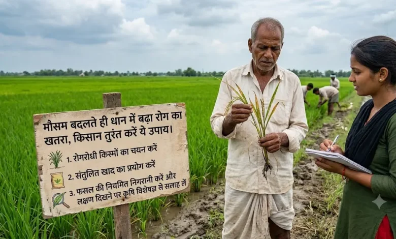 Dhan Me Rog : मौसम बदलते ही धान में बढ़ा रोग का खतरा, किसान तुरंत करें ये उपाय