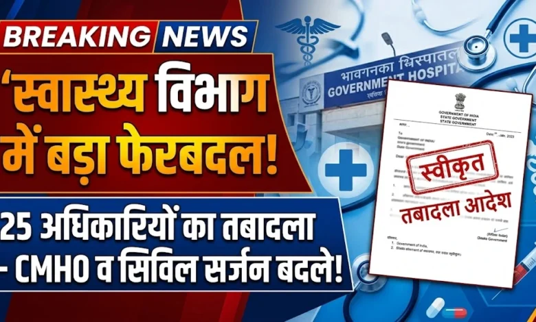 Health Department Transfer : 25 स्वास्थ्य अधिकारियों का तबादला, CMHO से सिविल सर्जन तक बदली जिम्मेदारी