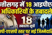 Chhattisgarh IPS Transfer : छत्तीसगढ़ में 18 आइपीएस अधिकारियों के तबादले, एसपी-एएसपी स्तर पर नई जिम्मेदारियां