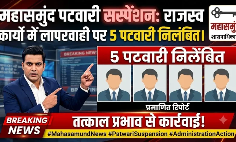 Mahasamund Patwari Suspension : राजस्व कार्यों में लापरवाही पर 5 पटवारी निलंबित