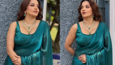 Monalisa Teal Green Saree Look : मोनालिसा का नया ट्रेडिशनल अवतार, टील ग्रीन साड़ी में ढाया कहर