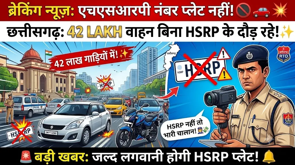 HSRP Number Plate : छत्तीसगढ़ में 42 लाख वाहन बिना हाई सिक्योरिटी नंबर प्लेट के दौड़ रहे