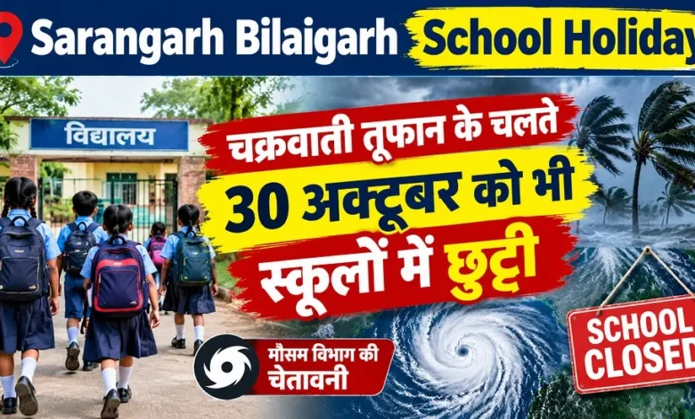 Sarangarh Bilaigarh School Holiday : चक्रवाती तूफान के चलते 30 अक्टूबर को भी स्कूलों में छुट्टी