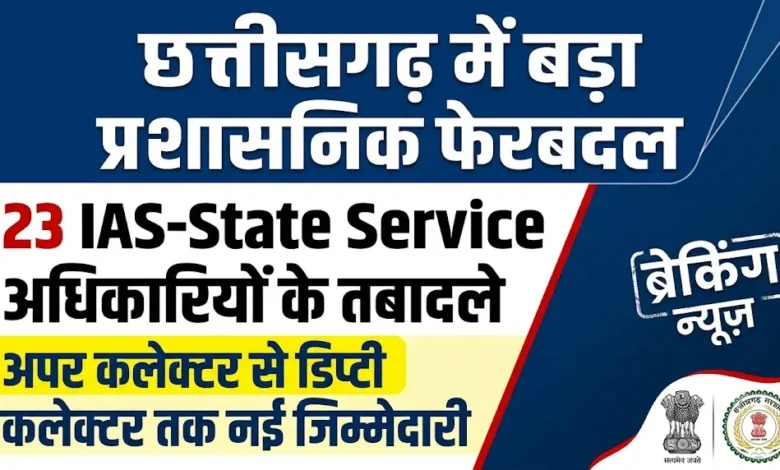 Chhattisgarh Administrative Transfers : छत्तीसगढ़ में 23 प्रशासनिक अधिकारियों के तबादले, अपर कलेक्टर से डिप्टी कलेक्टर तक नई जिम्मेदारी