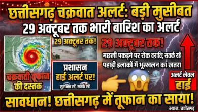Chhattisgarh Cyclone Alert : छत्तीसगढ़ में 29 अक्टूबर तक भारी बारिश का अलर्ट